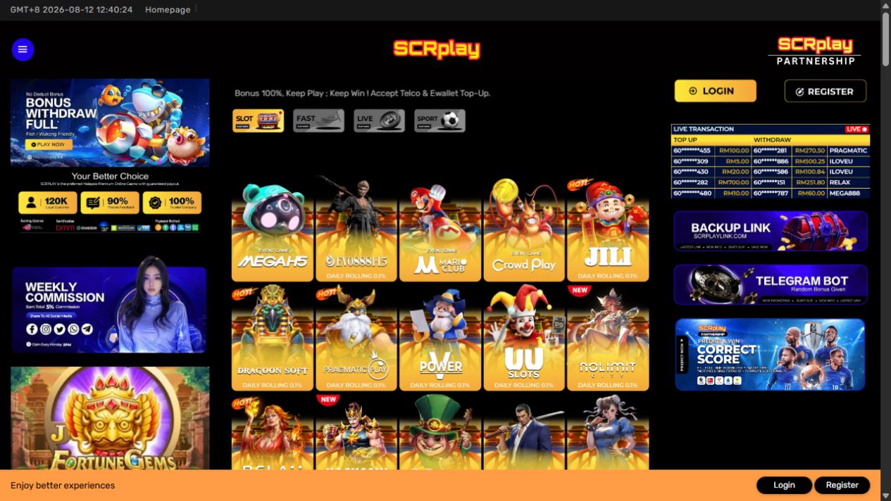 SCRPlay homepage screenshot
